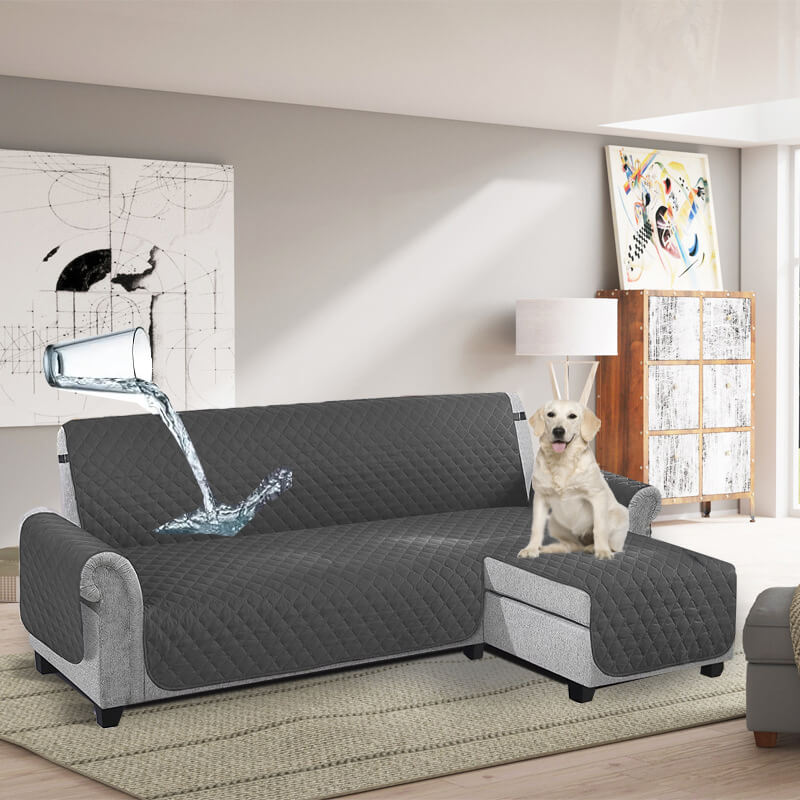 Waterproof L Shaped Couch Cover with Chaise Lounge for Sectional Sofa L Shape with Straps for Pets