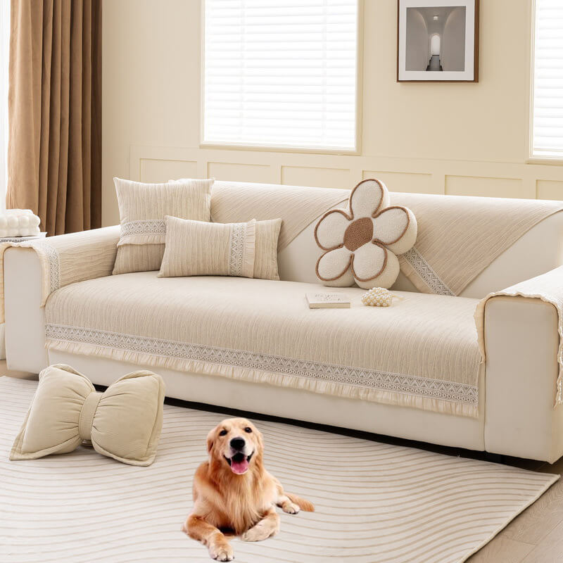 Washable Linen Couch Cover,Sectional Couch Covers,Anti-Slip Sofa Slipcovers for Dogs  ﻿