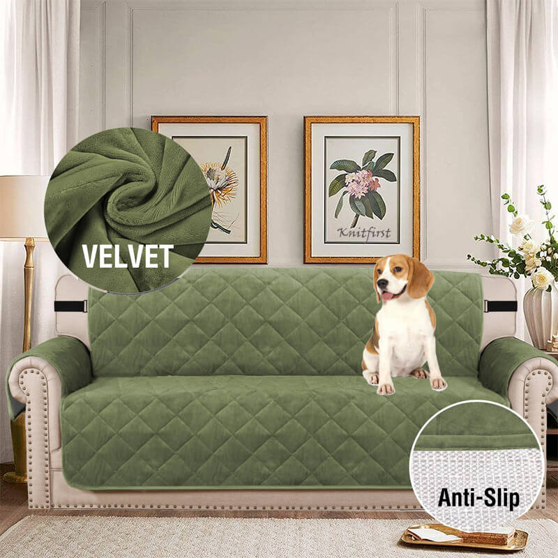 Thick Velvet Sofa Cover Soft Couch Cover for 3 Cushion Cover Washable Furniture Protector for Dogs Non-Slip Sofa Slipcover with Elastic Strap