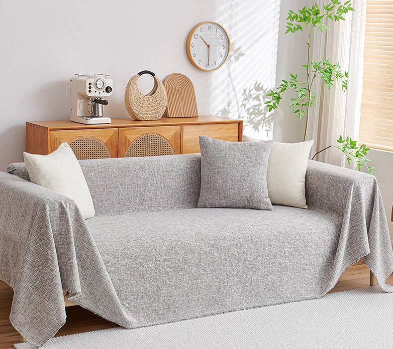 Cotton Linen Couch Cover Sectional Sofa Cover Washable L Shape Sofa Protector Decorative Modern Style for Living Room