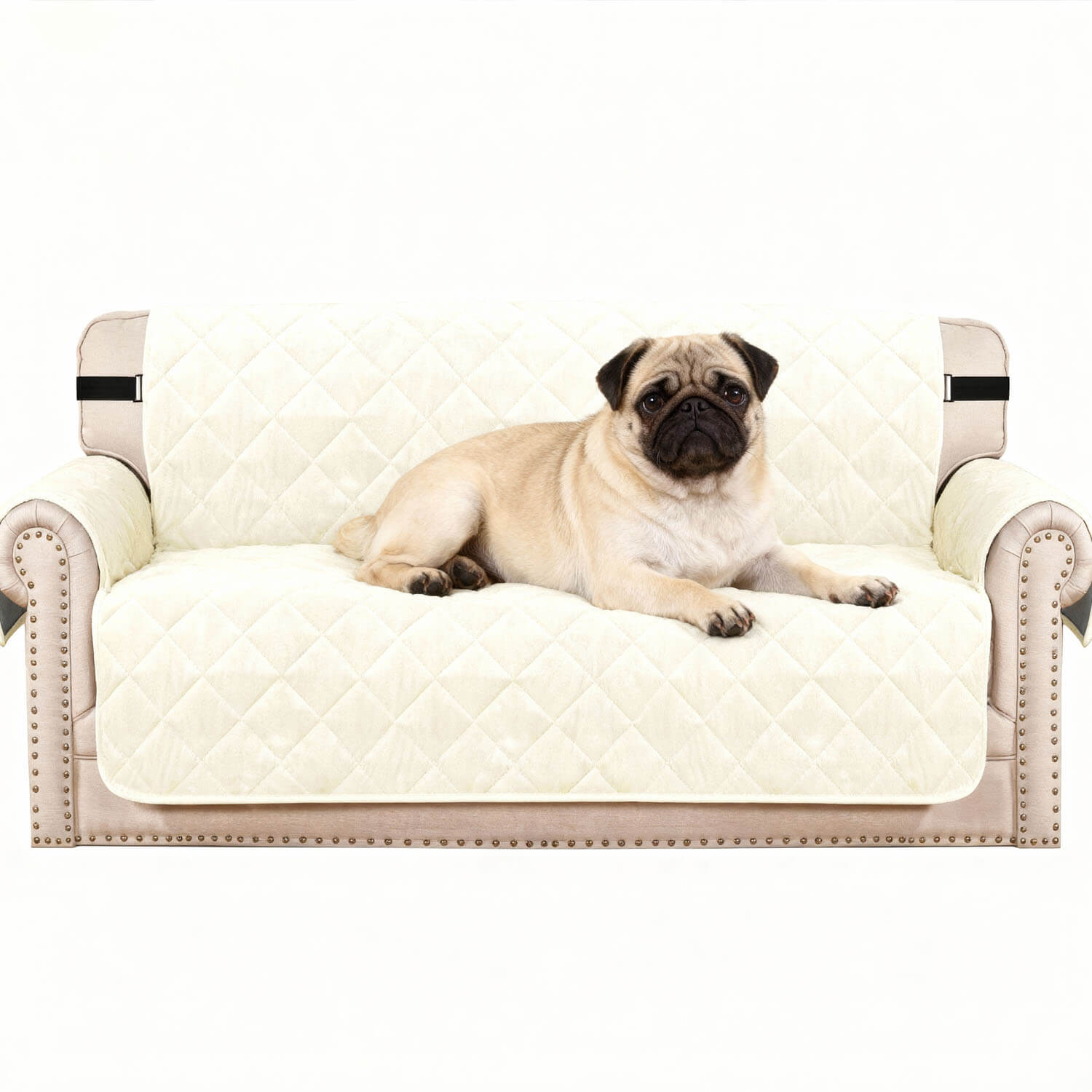 Thick Velvet Sofa Cover Soft Couch Cover for 3 Cushion Cover Washable Furniture Protector for Dogs Non-Slip Sofa Slipcover with Elastic Strap