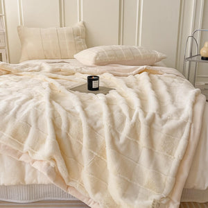 Luxury Jacquard Lattice Faux Fur Throw Blanket, Soft and Warm Thick Furry Throw Blankets - KnitFirst