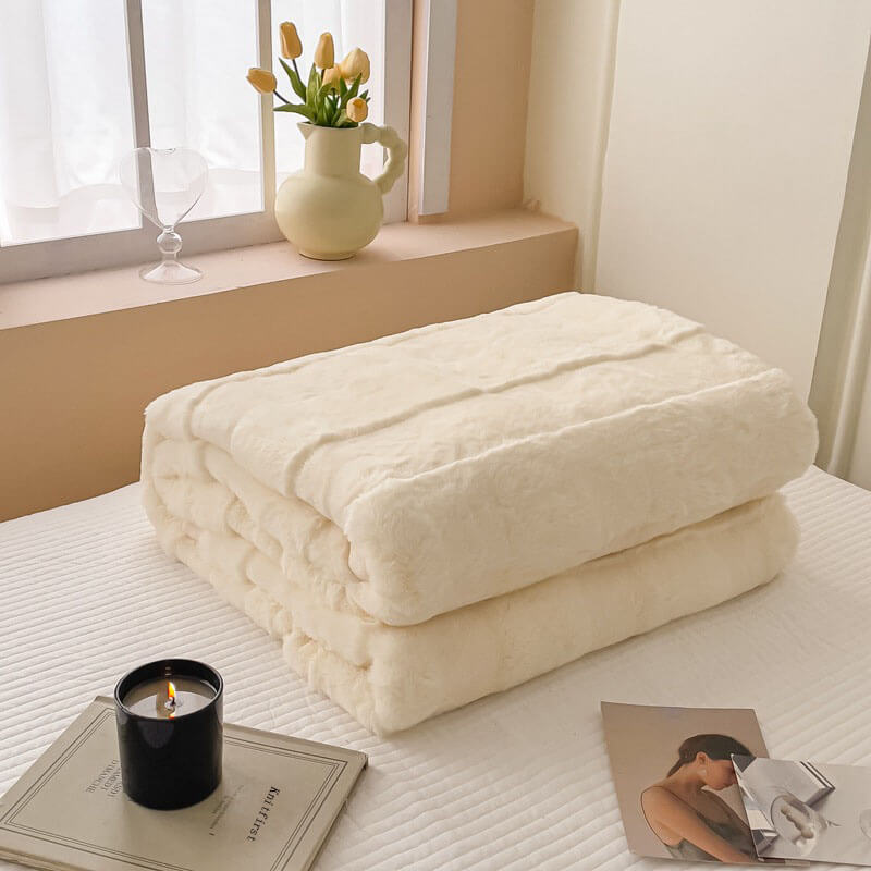 Luxury Jacquard Lattice Faux Fur Throw Blanket, Soft and Warm Thick Furry Throw Blankets - KnitFirst