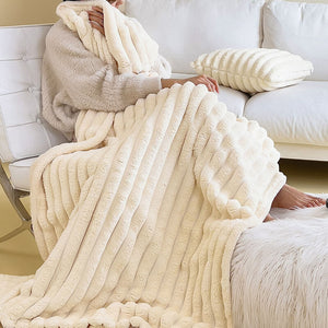 Luxury Jacquard Lattice Faux Fur Throw Blanket, Soft and Warm Thick Furry Throw Blankets - KnitFirst
