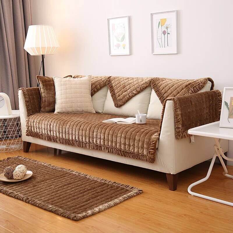 Sectional Couch Cover, Anti - Slip Sofa Slipcover,Comfort Protection Aesthetics Velvet Sofa Covers for 3 Cushion Couch Loveseat Recliner L Shaped Armrest Backrest ﻿ - KnitFirst
