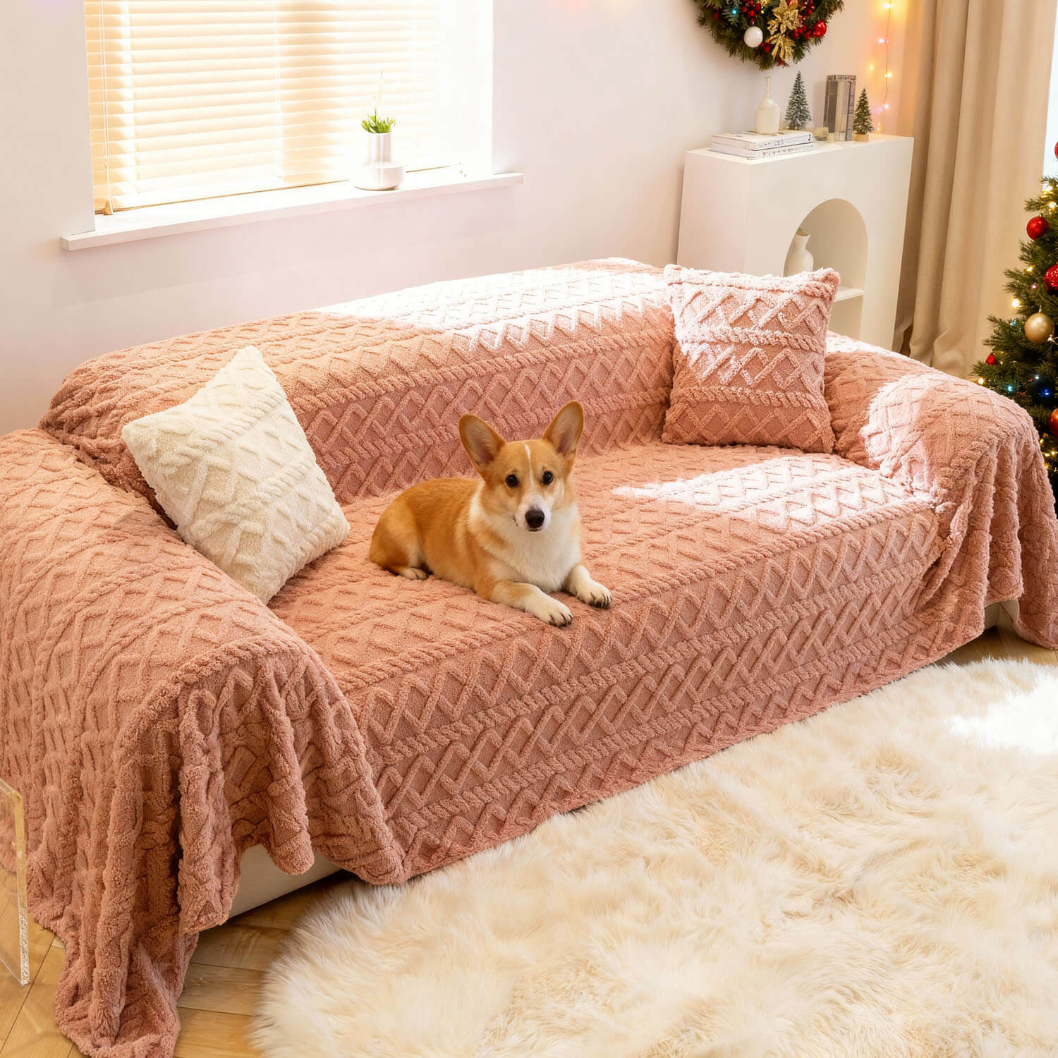 Soft Shaggy Sofa Covers , Throws Blankets Sofa Slipcovers for Pets - KnitFirst