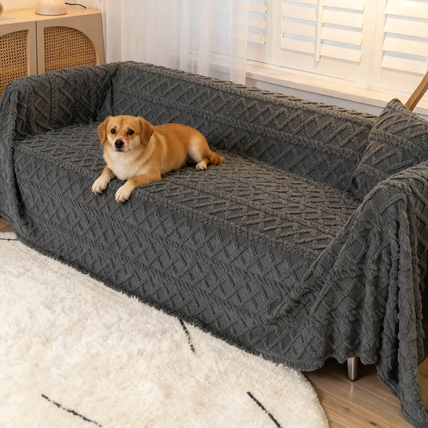 Soft Shaggy Sofa Covers , Throws Blankets Sofa Slipcovers for Pets - KnitFirst