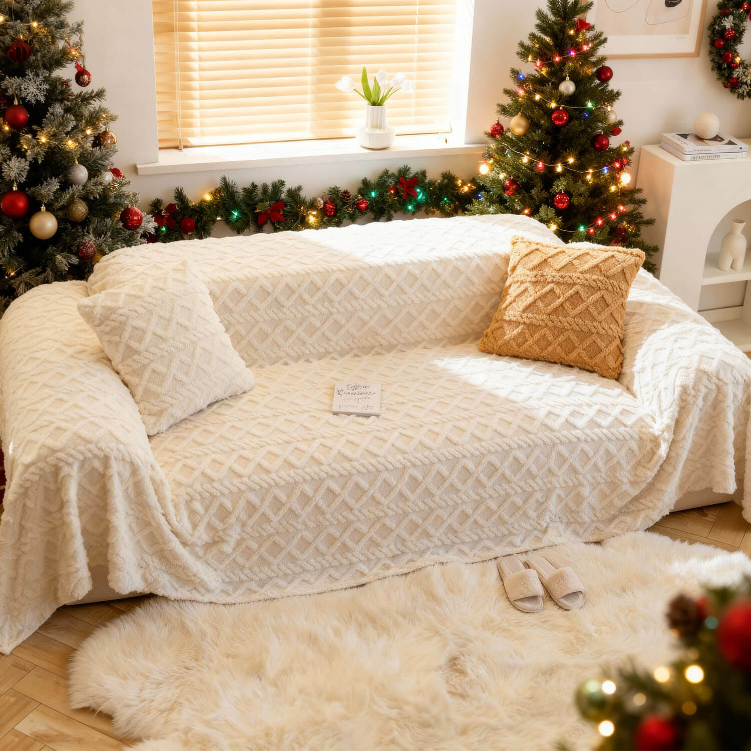 Soft Shaggy Sofa Covers , Throws Blankets Sofa Slipcovers for Pets - KnitFirst