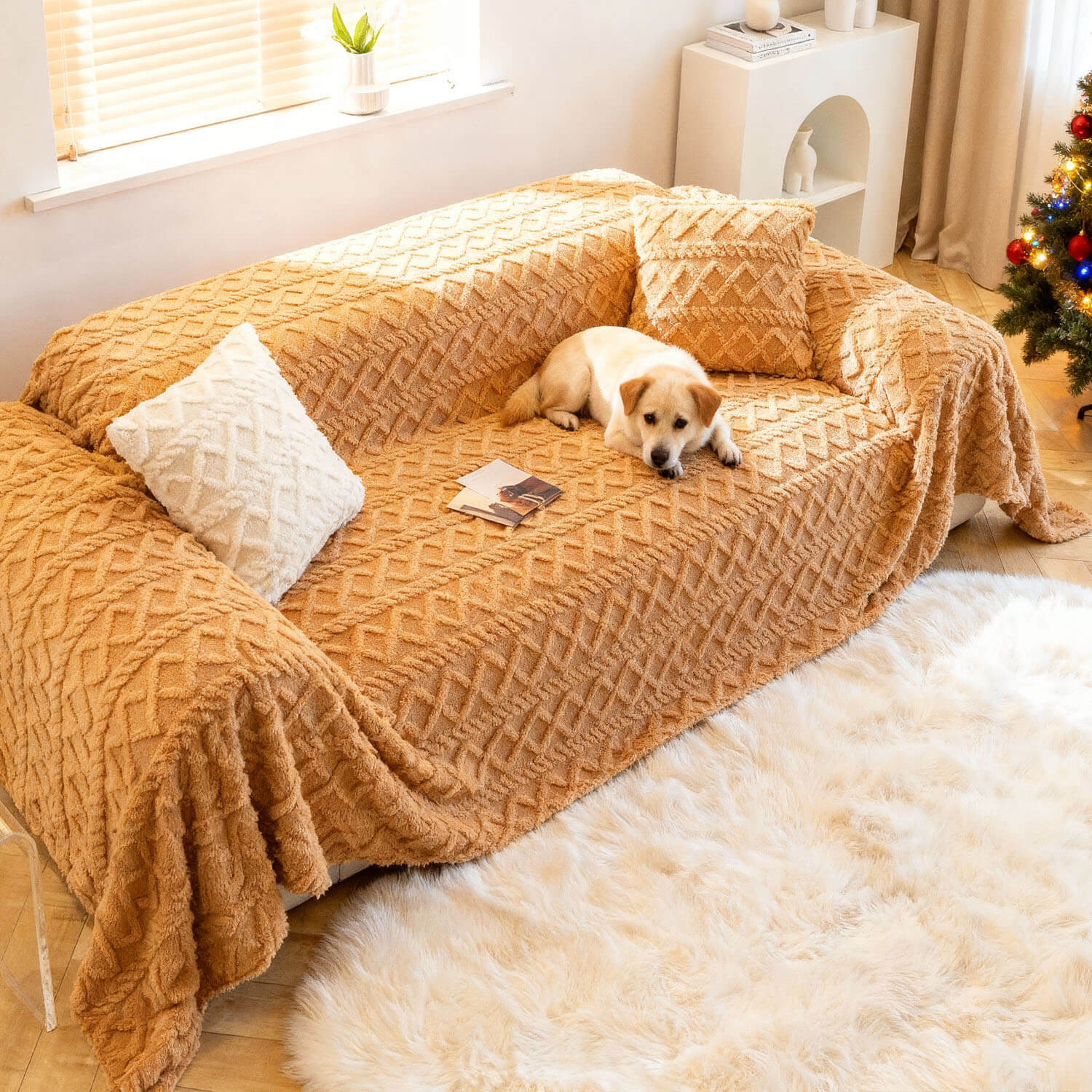 Soft Shaggy Sofa Covers , Throws Blankets Sofa Slipcovers for Pets - KnitFirst