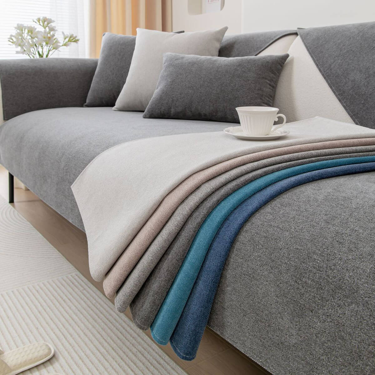 Thick Linen Anti - Slip Grip Sofa and Couch Protector, Sectional Sofa Cover, Sofa Arm Covers - KnitFirst