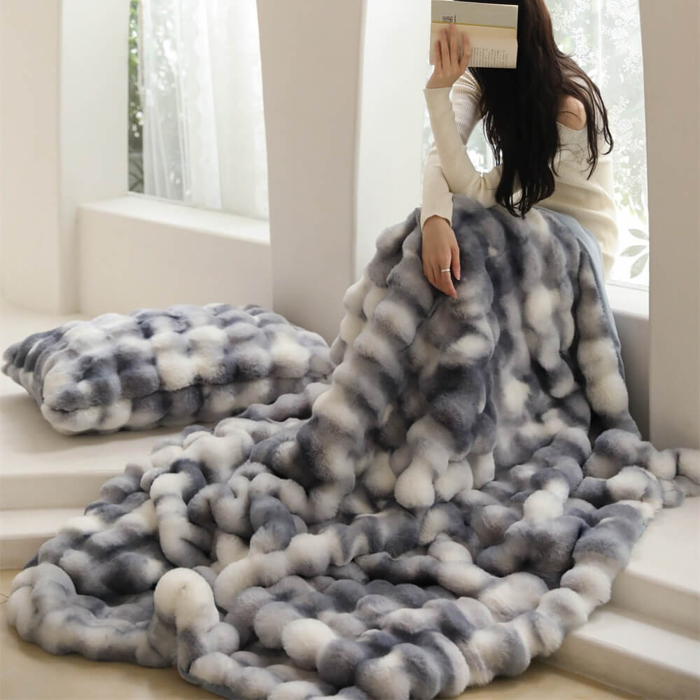 Ultra Soft Luxury Fluffy Faux Rabbit Fur Throw Blanket - KnitFirst