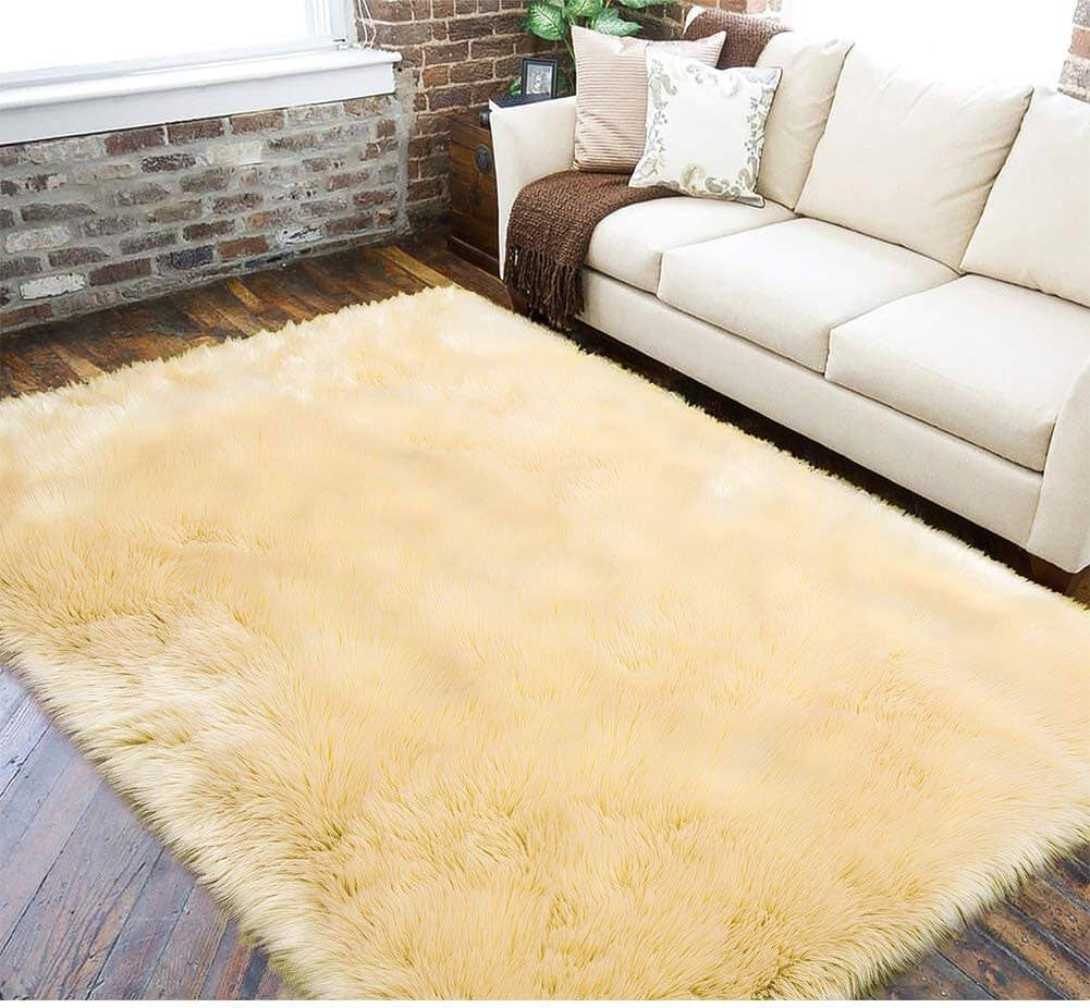 Faux Wool Plush Rug Soft Shaggy Carpet Home Floor Area Mat Decoration