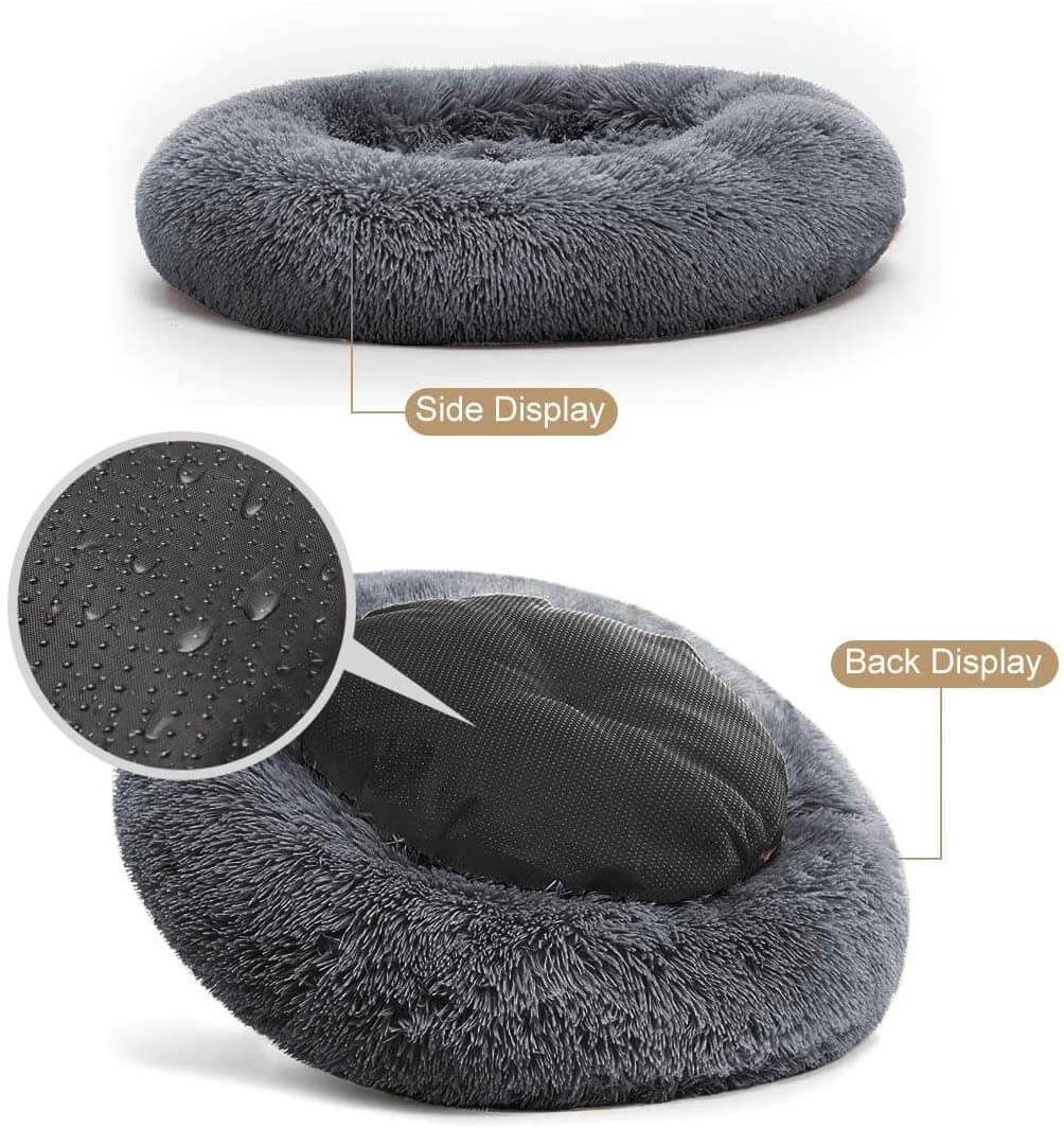 Round Plush Dog Bed Cat Bed Donut, Faux Fur Pet Bed Self-Warming Donut Cuddler