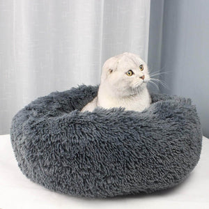 Round Plush Dog Bed Cat Bed Donut, Faux Fur Pet Bed Self-Warming Donut Cuddler