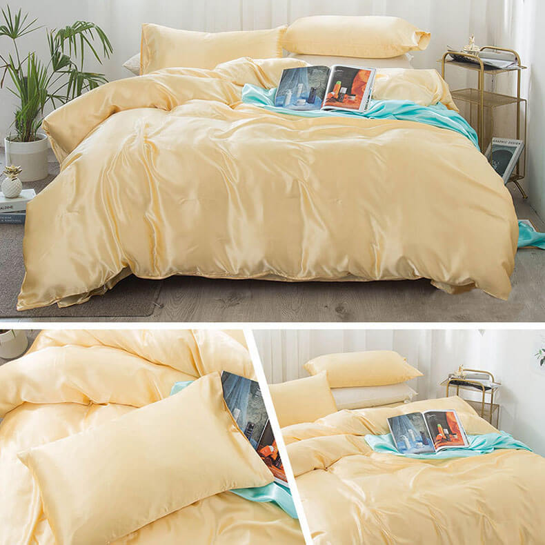 4 Piece Silky Bedding Sets(1 Duvet Cover +1 Bed Sheets+ 2 Pillowcases )