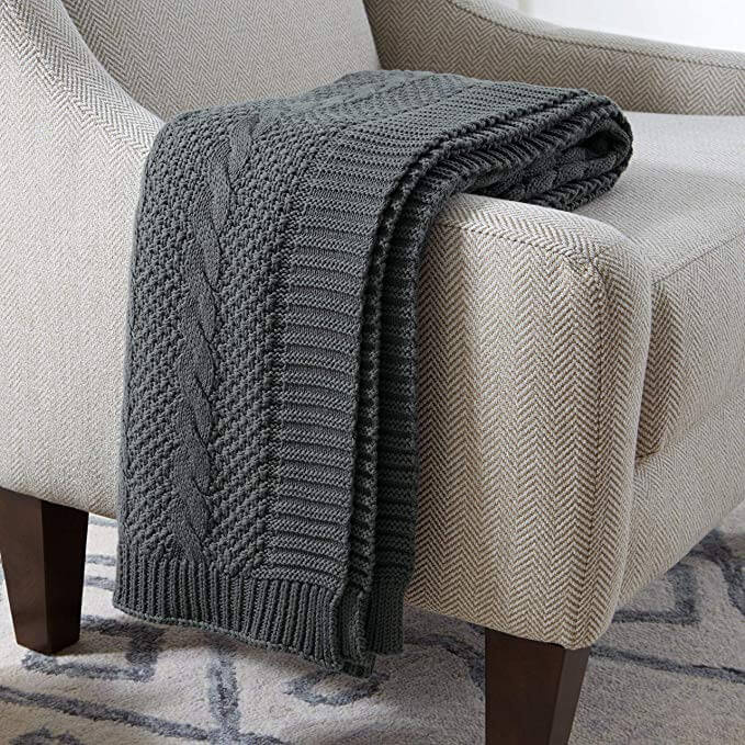 Cotton Transitional Chunky Cable Knit Throw, 50" x 70"