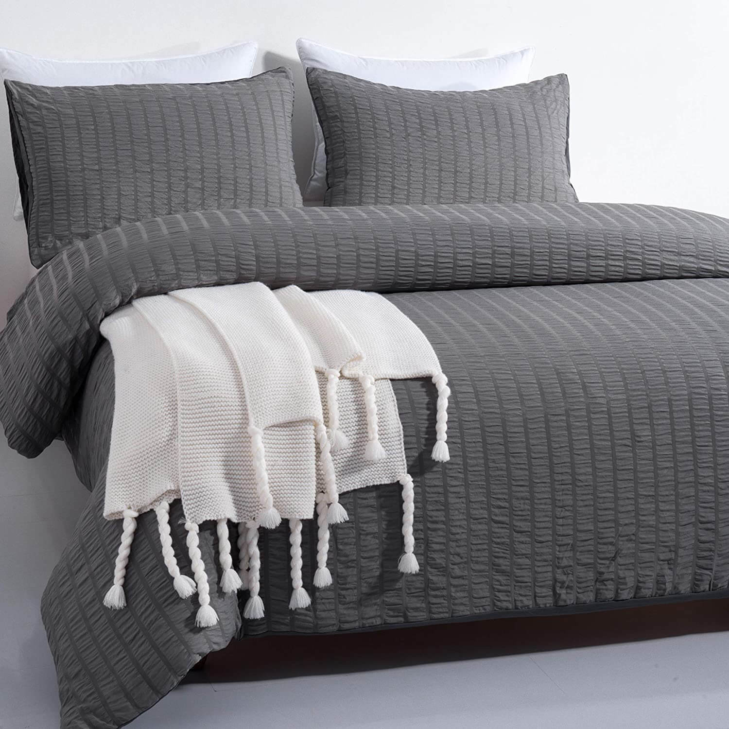 Seersucker Washed Cotton Duvet Cover sets - Gray FULL/QUEEN/KING