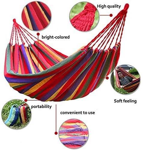 Single Hammock, hand-woven Natural, Cotton Special Fringe