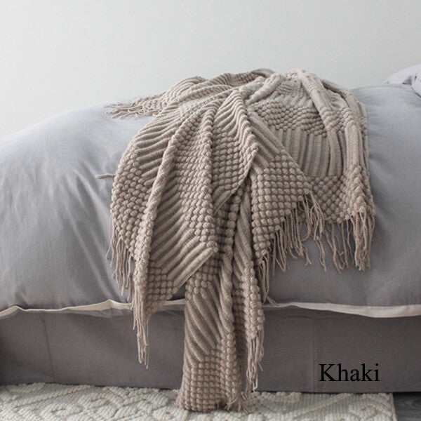 Tassels Knitted Blanket - 60"x70"