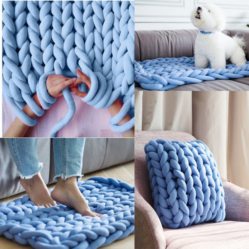 blue chunky Hand knitted Blanket