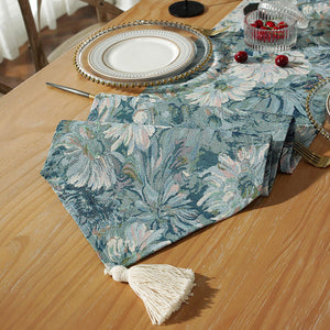 Cotton Linen Print Tassel Tablecloth , Indoor Outdoor Home Party Decor