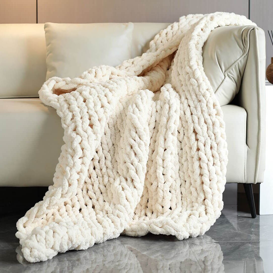 Knitted Blanket Thick Yarn Throw Blanket Chunky Knit Blanket