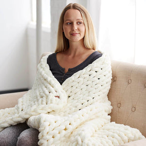 Chunky Knit Blanket - Beautiful Home Decor Throw - Soft Chenille Yarn - KnitFirst