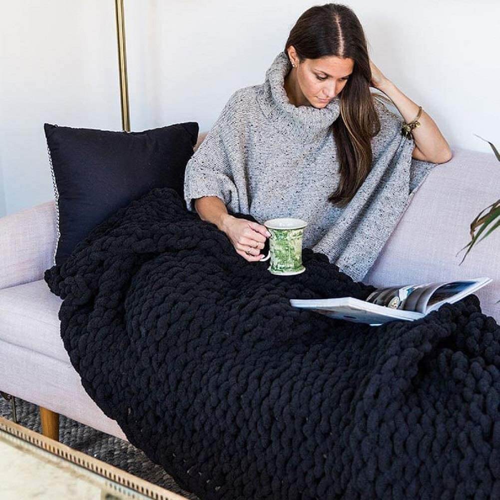 Chunky Knit Blanket - Beautiful Home Decor Throw - Soft Chenille Yarn - KnitFirst