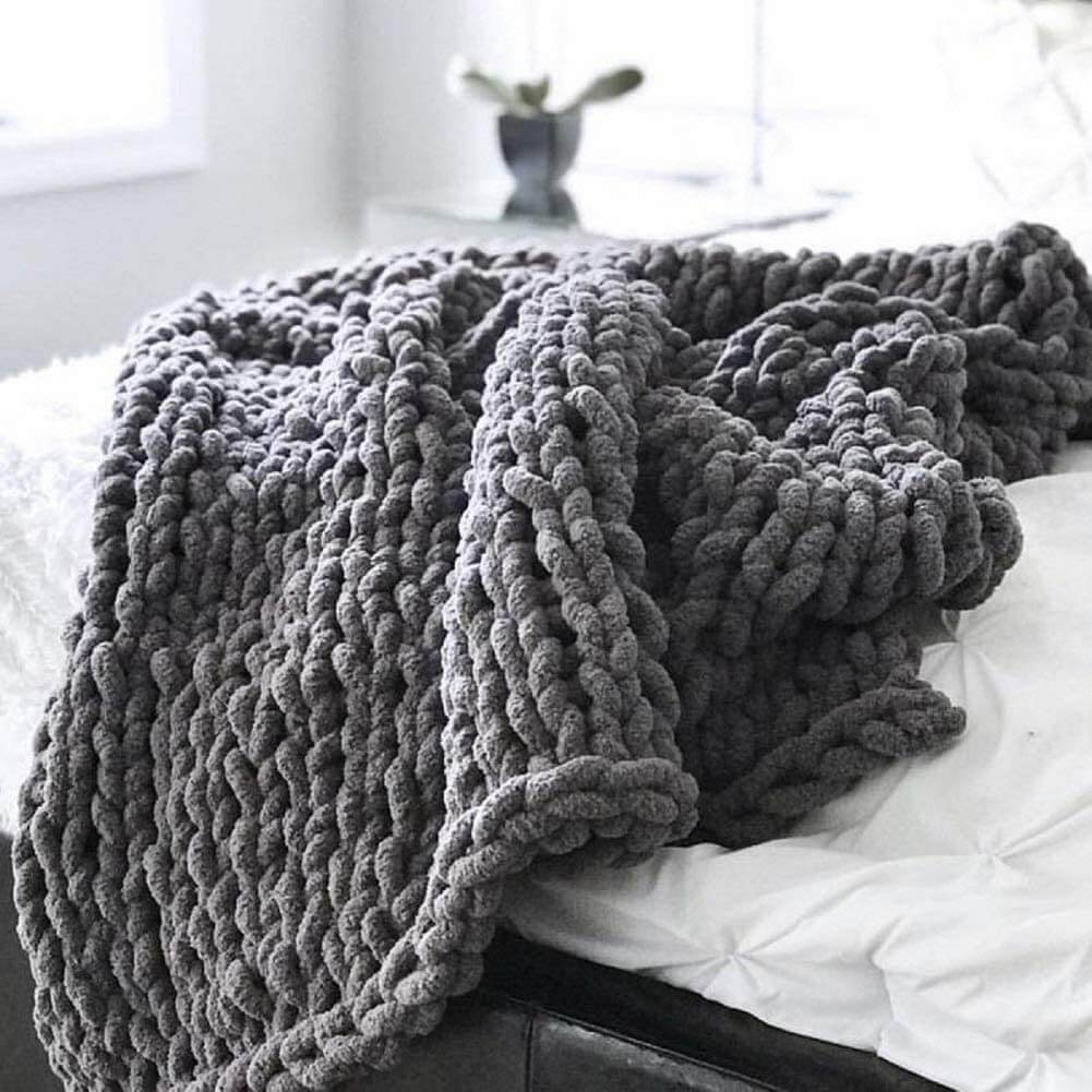 Chunky Knit Blanket - Beautiful Home Decor Throw - Soft Chenille Yarn - KnitFirst