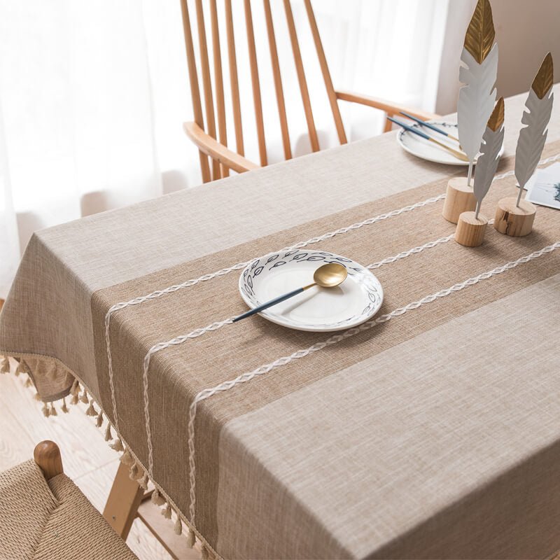 Cotton Linen Waterproof Rectangle Table Cloth , Wrinkle Stain Resistant Washable Table Cover - KnitFirst