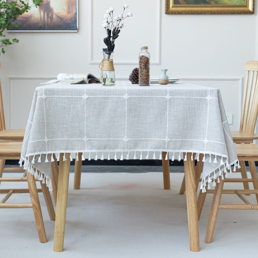Cotton Linen Waterproof Rectangle Table Cloth , Wrinkle Stain Resistant Washable Table Cover - KnitFirst