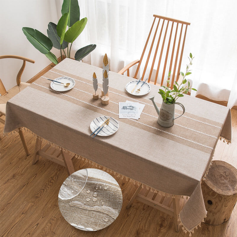 Cotton Linen Waterproof Rectangle Table Cloth , Wrinkle Stain Resistant Washable Table Cover - KnitFirst