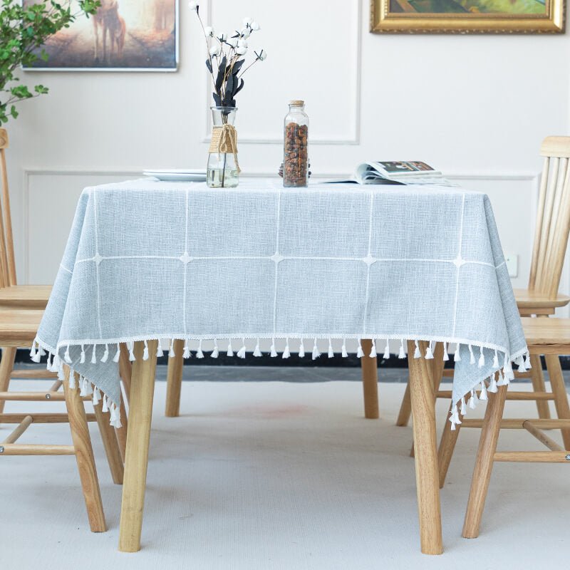 Cotton Linen Waterproof Rectangle Table Cloth , Wrinkle Stain Resistant Washable Table Cover - KnitFirst