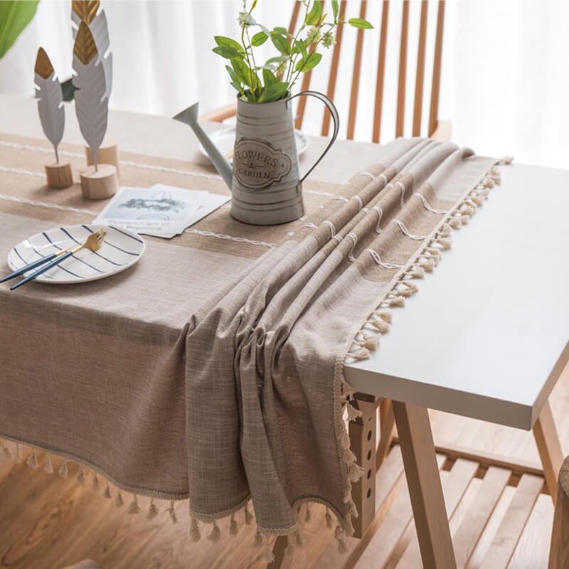 Cotton Linen Waterproof Rectangle Table Cloth , Wrinkle Stain Resistant Washable Table Cover - KnitFirst