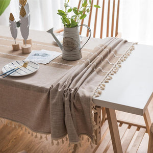 Cotton Linen Waterproof Rectangle Table Cloth , Wrinkle Stain Resistant Washable Table Cover - KnitFirst
