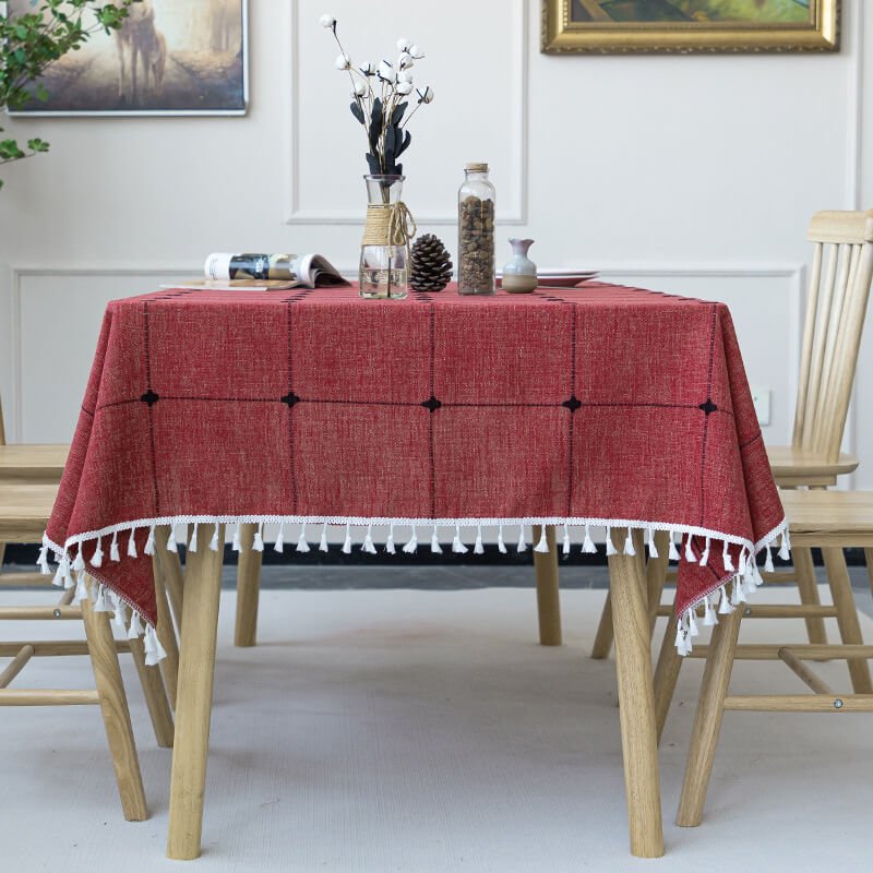 Cotton Linen Waterproof Rectangle Table Cloth , Wrinkle Stain Resistant Washable Table Cover - KnitFirst