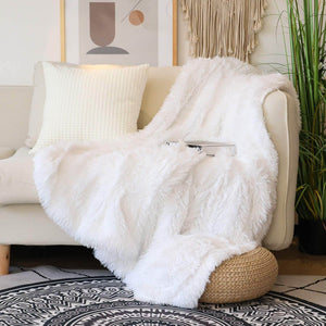 Fleece Faux Fur Throw Blanket, Lap Fleece Blankets - KnitFirst