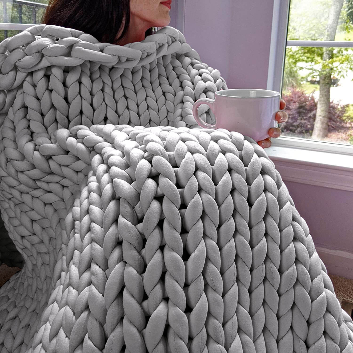 Chunky Knit Best Weighted Blanket Washable Bearaby Silk And Snow