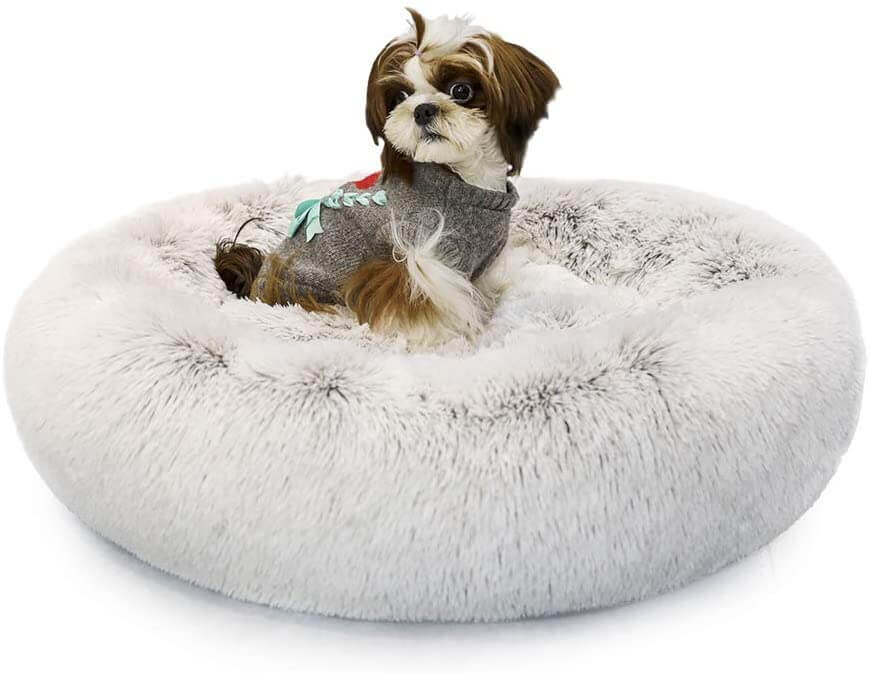 Round Plush Dog Bed Cat Bed Donut, Faux Fur Pet Bed Self - Warming Donut Cuddler - KnitFirst