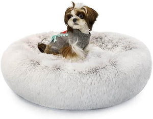Round Plush Dog Bed Cat Bed Donut, Faux Fur Pet Bed Self - Warming Donut Cuddler - KnitFirst