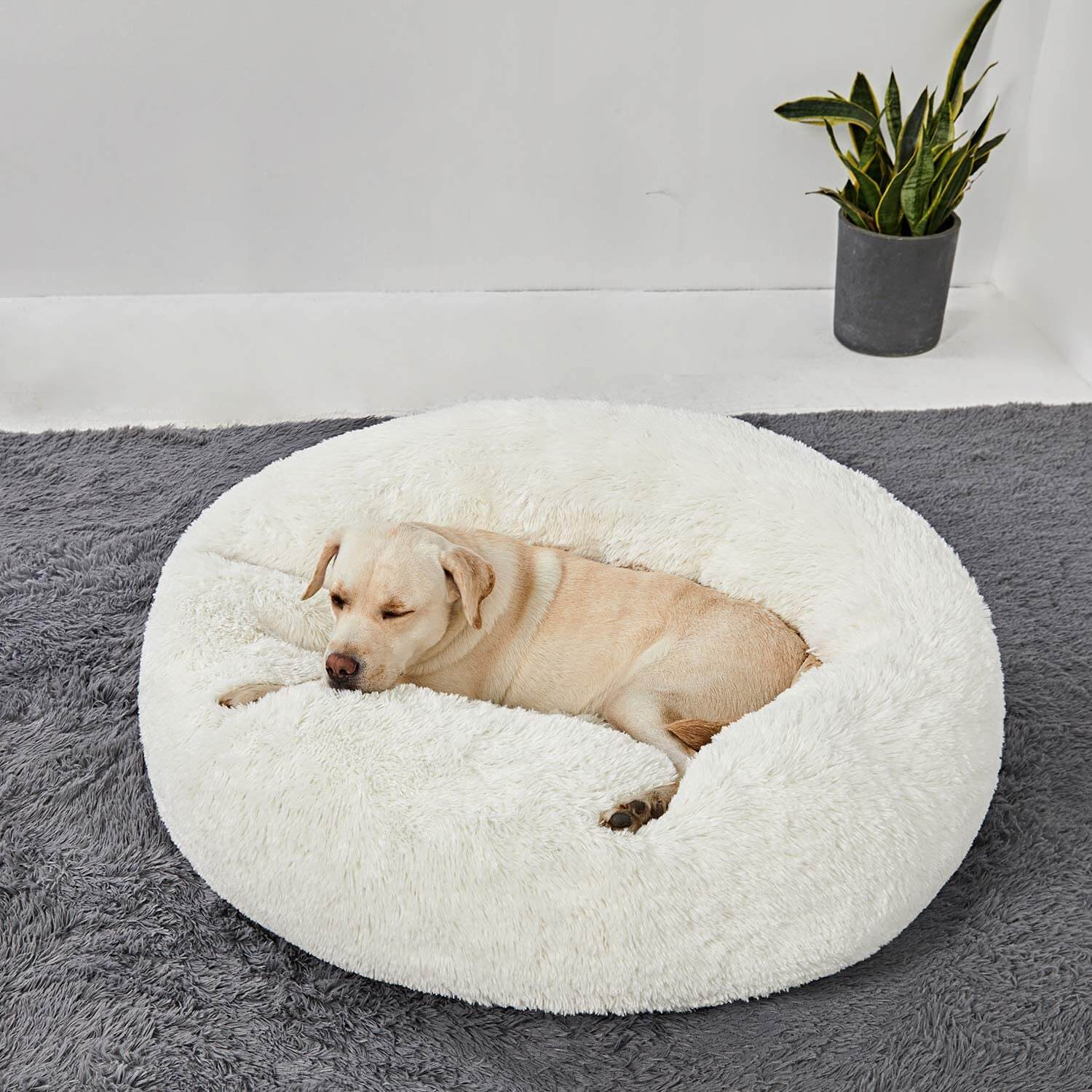 Round Plush Dog Bed Cat Bed Donut, Faux Fur Pet Bed Self - Warming Donut Cuddler - KnitFirst
