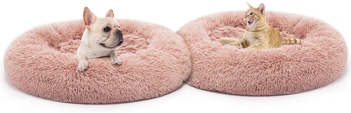 Round Plush Dog Bed Cat Bed Donut, Faux Fur Pet Bed Self - Warming Donut Cuddler - KnitFirst