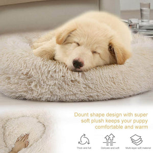 Round Plush Dog Bed Cat Bed Donut, Faux Fur Pet Bed Self - Warming Donut Cuddler - KnitFirst
