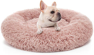 Round Plush Dog Bed Cat Bed Donut, Faux Fur Pet Bed Self - Warming Donut Cuddler - KnitFirst
