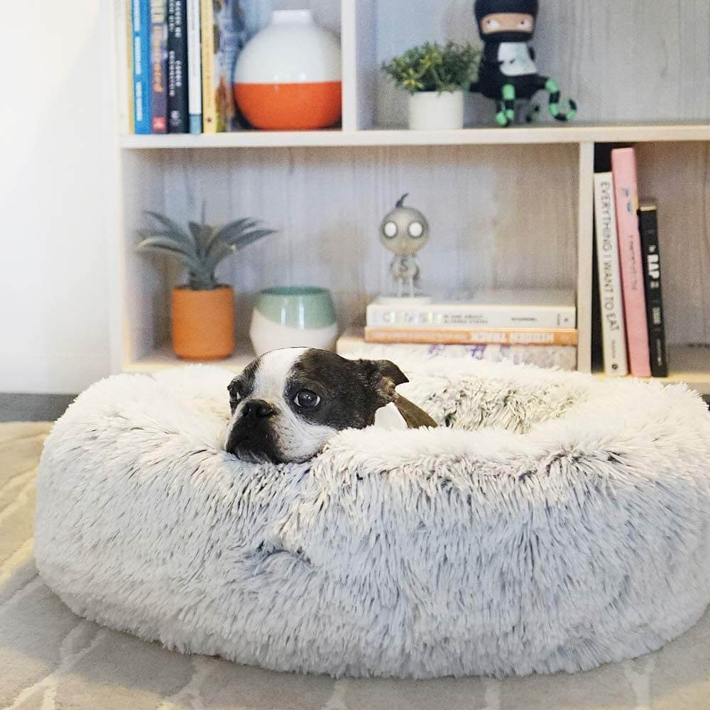 Round Plush Dog Bed Cat Bed Donut, Faux Fur Pet Bed Self - Warming Donut Cuddler - KnitFirst