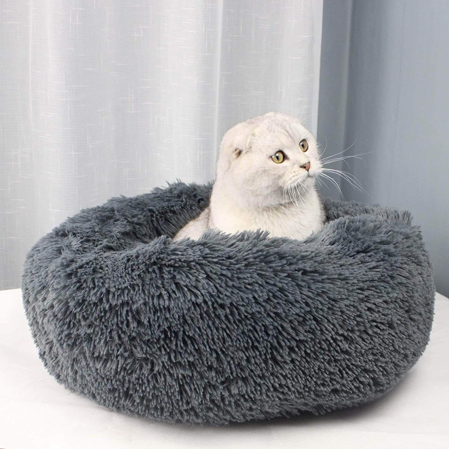 Round Plush Dog Bed Cat Bed Donut, Faux Fur Pet Bed Self - Warming Donut Cuddler - KnitFirst