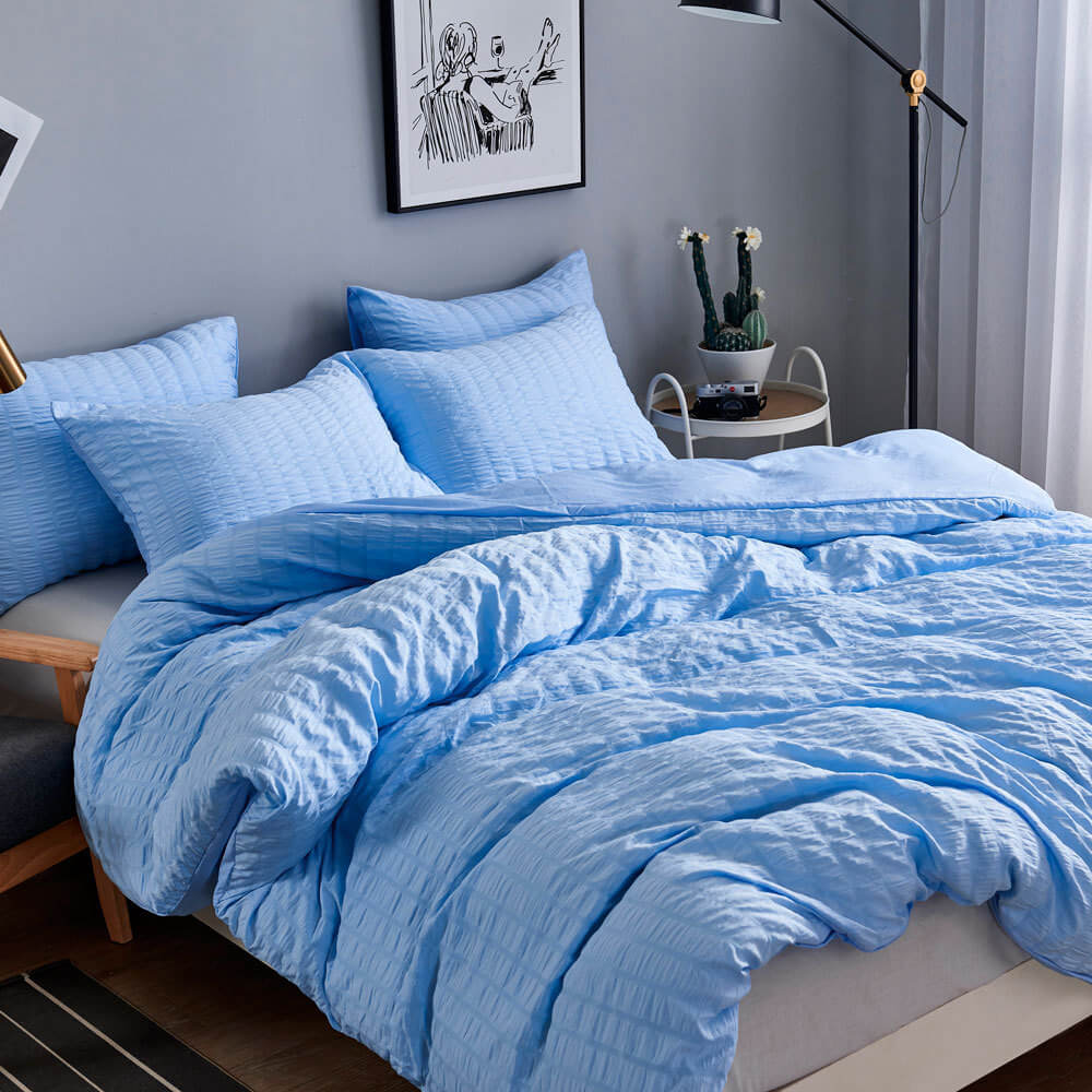 Seersucker Washed Cotton Duvet Cover sets - Gray FULL/QUEEN/KING - KnitFirst