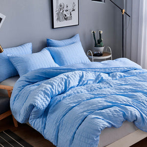 Seersucker Washed Cotton Duvet Cover sets - Gray FULL/QUEEN/KING - KnitFirst