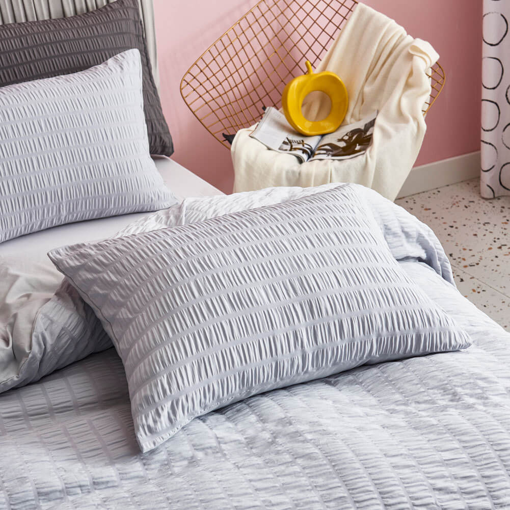 Seersucker Washed Cotton Duvet Cover sets - Gray FULL/QUEEN/KING - KnitFirst