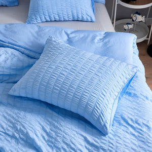 Seersucker Washed Cotton Duvet Cover sets - Gray FULL/QUEEN/KING - KnitFirst